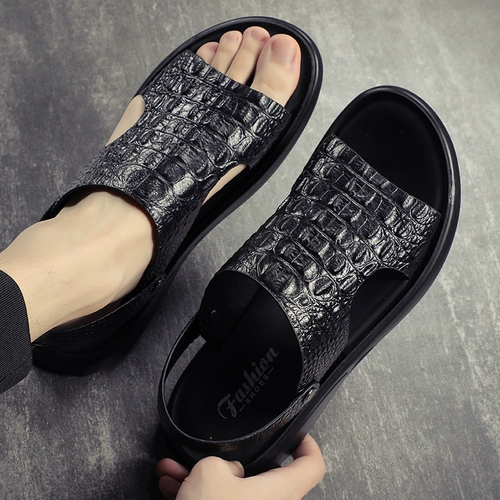 Летние сандалии, кожаные пляжные нескользящие износостойкие слайдеры, тапочки, из натуральной кожи, большой размер, мягкая подошва