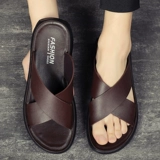 Летние тапочки, нескользящая латексная пляжная обувь на платформе, слайдеры, большой размер, из натуральной кожи