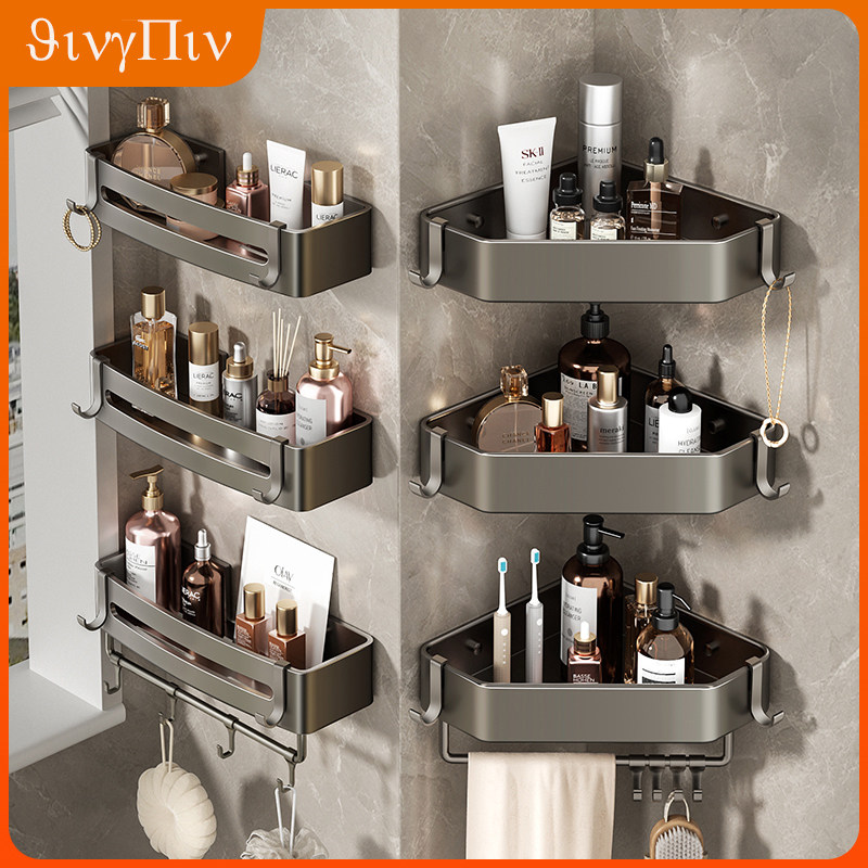 German Bathroom Shelving free toilet Space aluminum Triangle Multi-functional wall-mounted Bath Lotion Shelf-Taobao