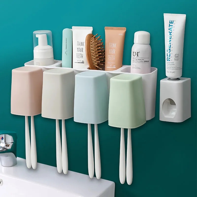 Toothbrush shelve Wall-mounted Dressing Room Gargling Cup Family Free of perforated drain containing box hanging wall-style dental cylinder suit