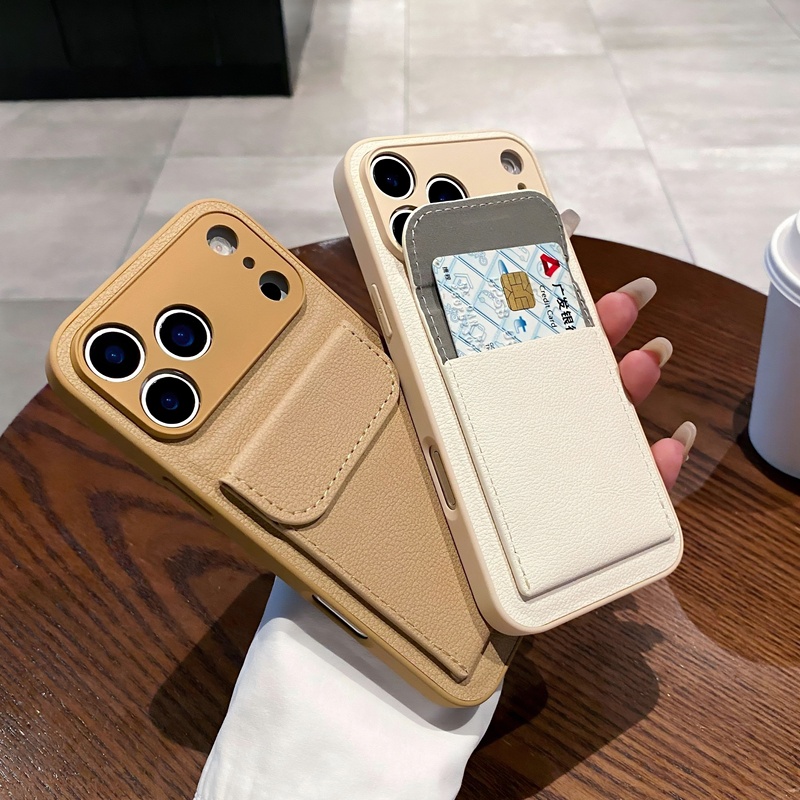 Card Slot for Photos, Suitable for Apple 17 Pro Max Phone Case, iPhone 16 Pro with Card Holder, Standable, 15 Plus Solid Color, Air Full Coverage, 14 Shockproof Protective Case, 13 Simple Lychee Pattern, 12