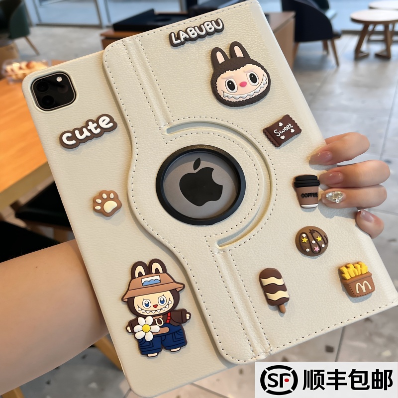 [Free Shipping by Sf Express] DIY Cartoon Little Monster Protective Case for Ipad12/11 Tablet, Air8/7 Case, Anti-Fall Pro 13inch Cute 11inch Mini Rotating Stand Leather Case iPad