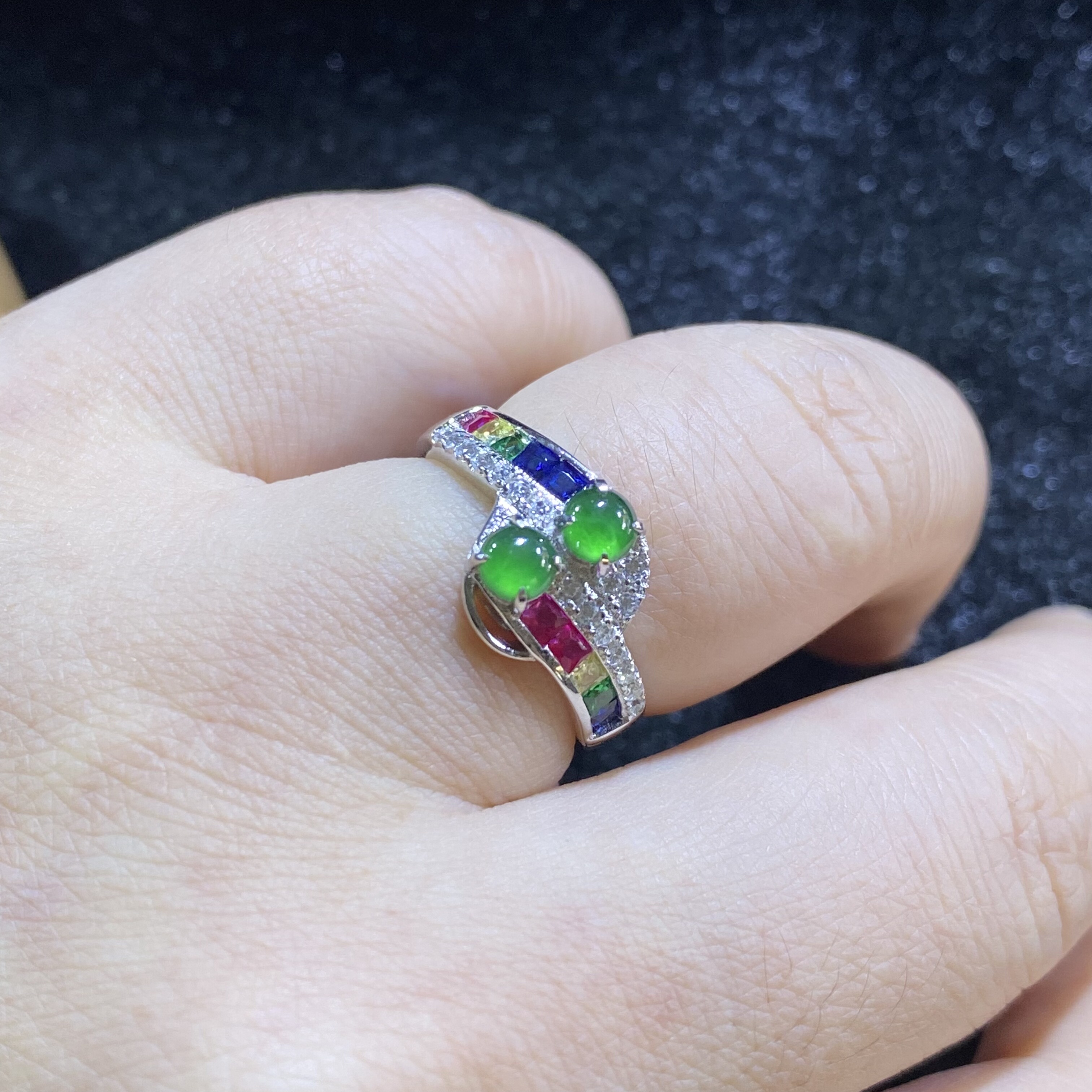 New A-grade ice jade ring Valentine's Day birthday gift S925 silver inlaid electroplated 18K gold hypoallergenic
