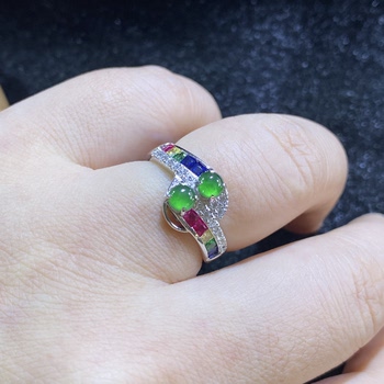 New a-grade ice jade ring valentine's day birthday gift s925 silver inlaid electroplated 18k gold hypoallergenic