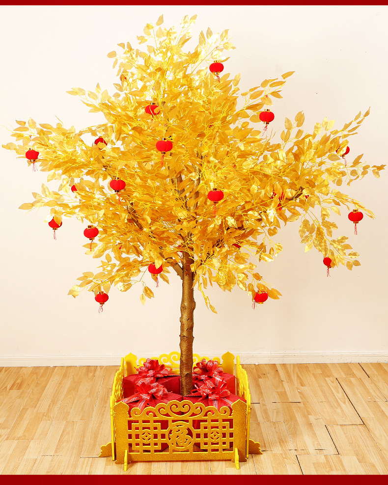 New Year Decoration Peach Blossom Tree Spring Festival Scene New Year's Day Arrangement Gift Box Shopping Mall Living Room Fortune Tree Chinese New Year Golden Ornament
