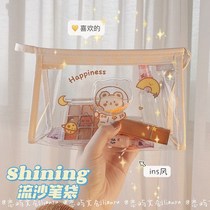 Stream Sand Pen Bag Ins Han Edition Net Red Transparent Pvc Pen Bag Girls Large Capacity Lead Pencil Case Stationery Bag Exam