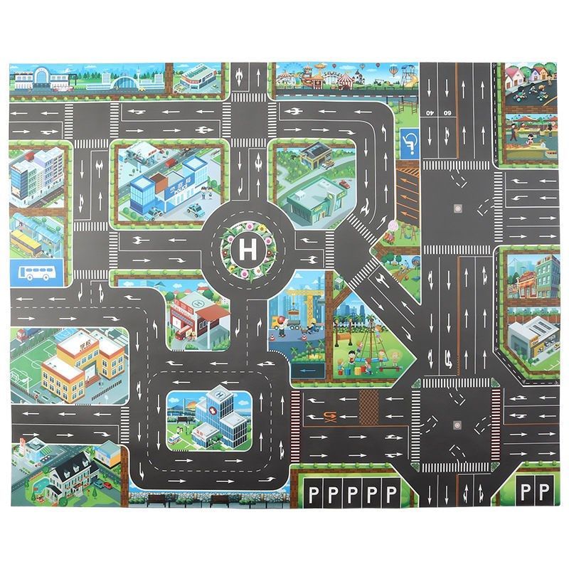 Children's city traffic simulation scene map toy car parking lot road crawling game floor mat recognition