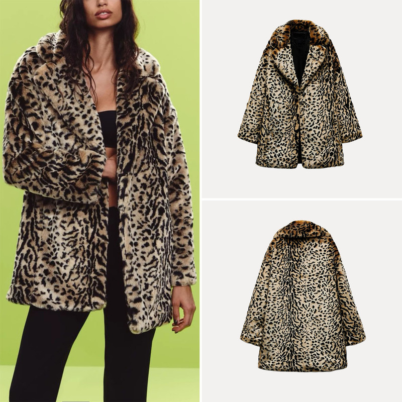 Zadata Women's 2025 New European and American Style Fashionable Leopard Print Faux Fur Effect Coat 1255771