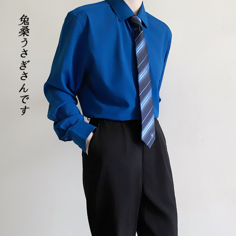 Rabbit Mulberry Dk Uniform Long-Sleeve Autumn and Winter New Slim-Fit Peacock Blue Fashionable Trendy Preppy Style High-End Slim Shirt Rabbit Mulberry Dk Uniform Long-Sleeve Autumn and Winter New Slim-Fit Peacock Blue Fashionable Trendy Preppy Style High-End Slim Shirt