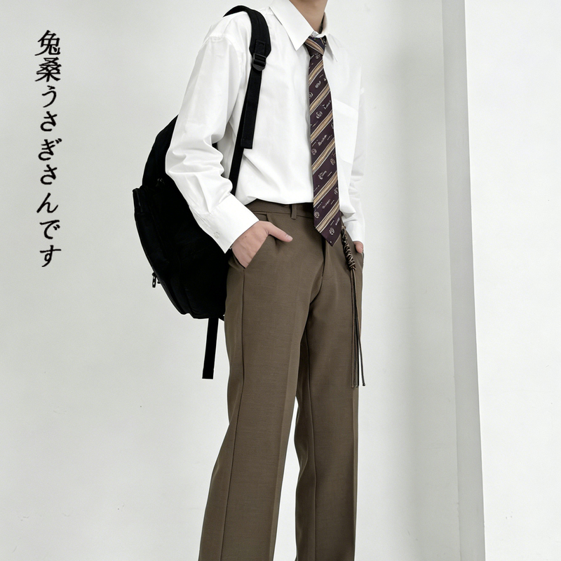 Rabbit Mulberry Dk Uniform Solid Color Trousers Slim Straight Korean Style Casual Fashion Versatile Brown College Style Japanese Style Dress Pants