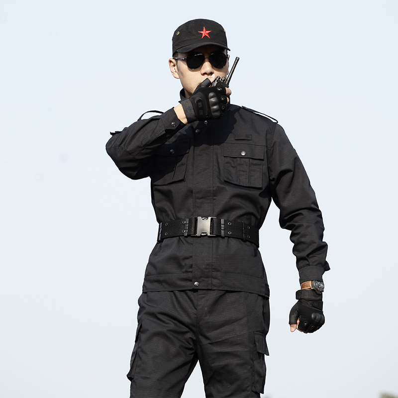 Spring Autumn Season Security Combat Training Suit Men's Work Clothes Black Combat Training Wear Wear Wear Tooling Women Multiple Pocket Labor Conserved