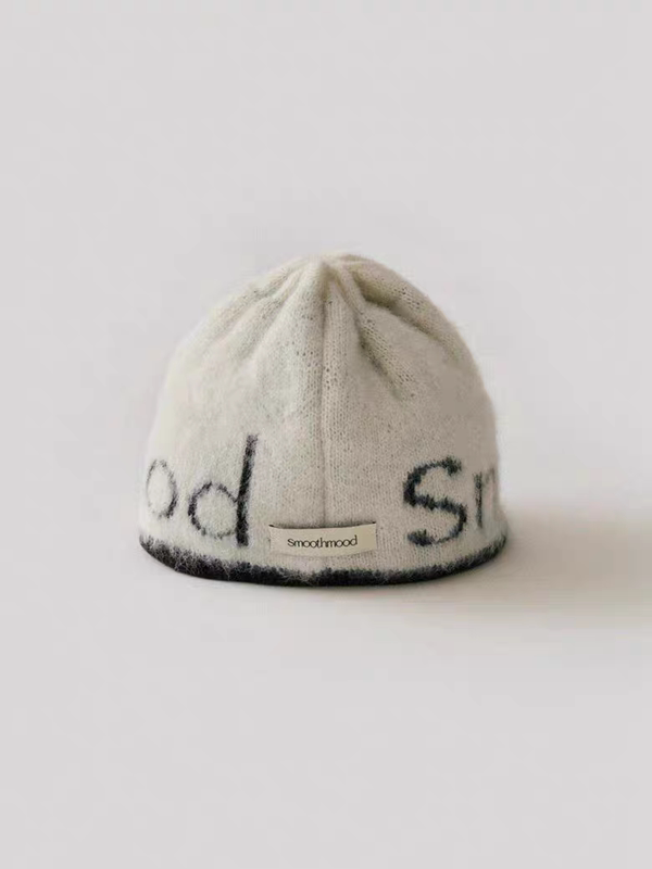 Autumn and Winter Korean Designer Smoothmood Wool Letter Jacquard Knitted Beanie, Reversible