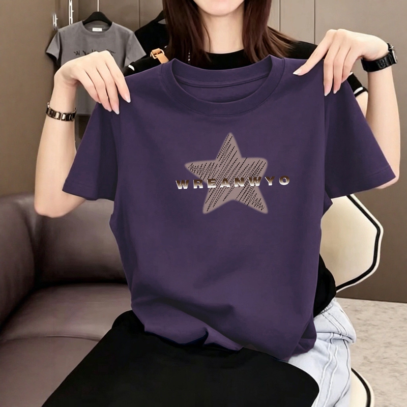 Casual Versatile Letter-Print Short-Sleeve T-Shirt for Women, Summer 2026 New Korean Fashion Style, Regular Shoulder Round-Neck Top