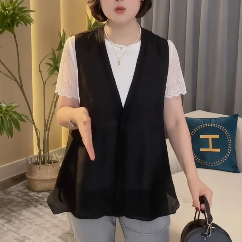 Solid Color New Summer Simple and Stylish Loose Slimming Versatile Sleeveless Vest Casual Black Mesh Lightweight Vest Solid Color New Summer Simple and Stylish Loose Slimming Versatile Sleeveless Vest Casual Black Mesh Lightweight Vest