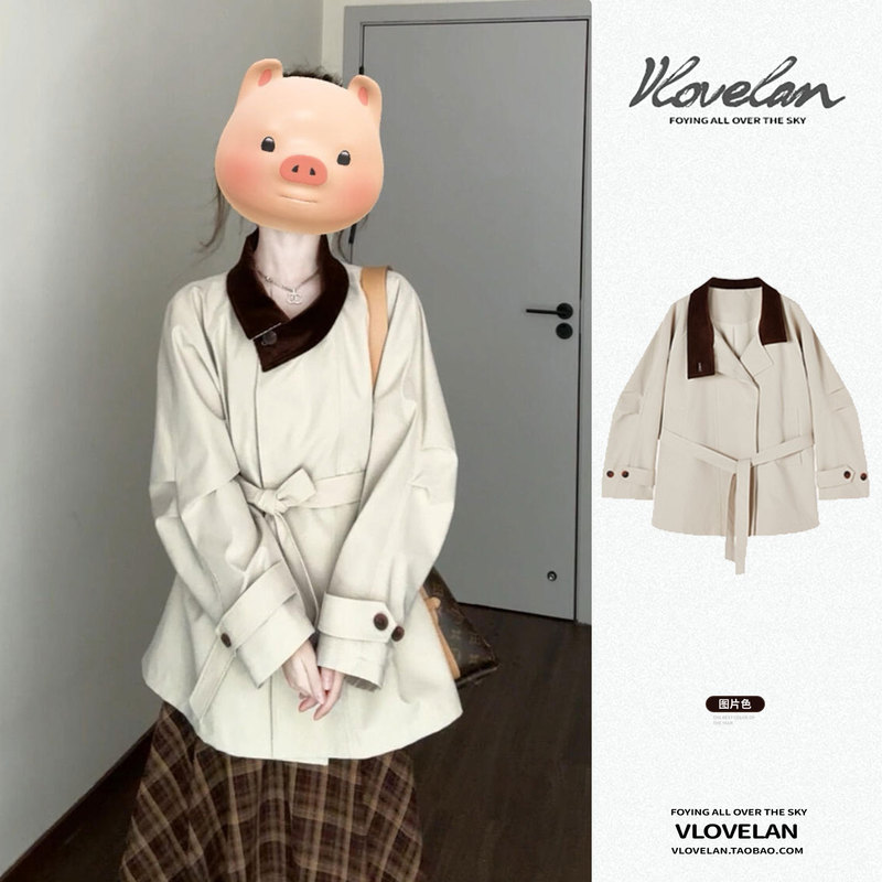 Korean Style Color-Block Stand Collar Trench Coat for Women 2026 Autumn and Winter New Small Size Waist-Cinching Slimming Stunning Short Coat Jacket Korean Style Color-Block Stand Collar Trench Coat for Women 2026 Autumn and Winter New Small Size Waist-Cinching Slimming Stunning Short Coat Jacket