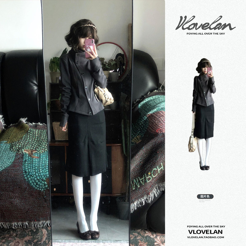 Korean Style Complete Outfit Ootd with Asymmetrical Placket Short Jacket for Women, New Autumn High-Waisted Pencil Skirt Set