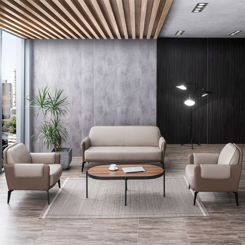 Modern office sofa coffee table combination business negotiation leather three-seat shop small reception office sofa