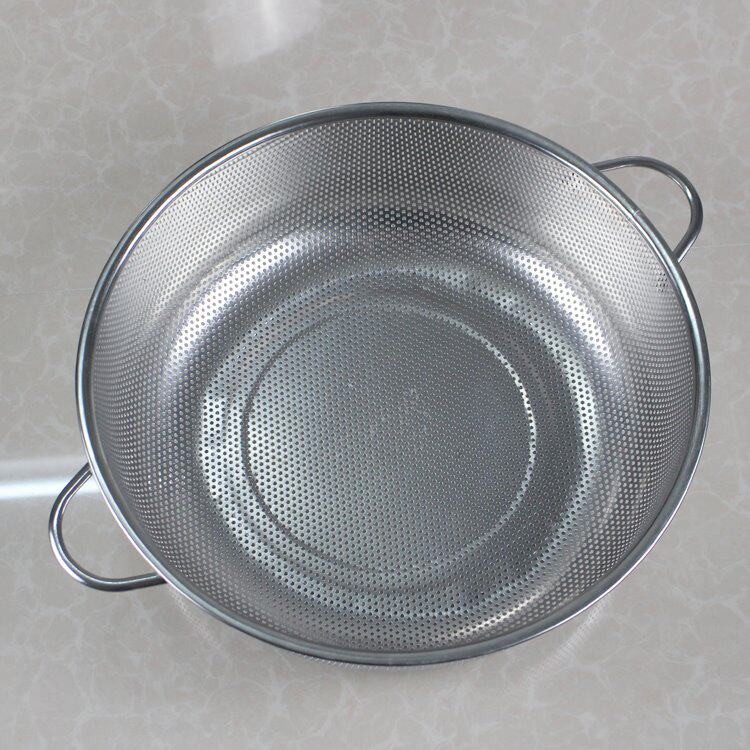 Two-piece set of fruit bowl cream flat-bottomed stainless steel basin large thickened kitchen drain basket household extra thick multi-purpose