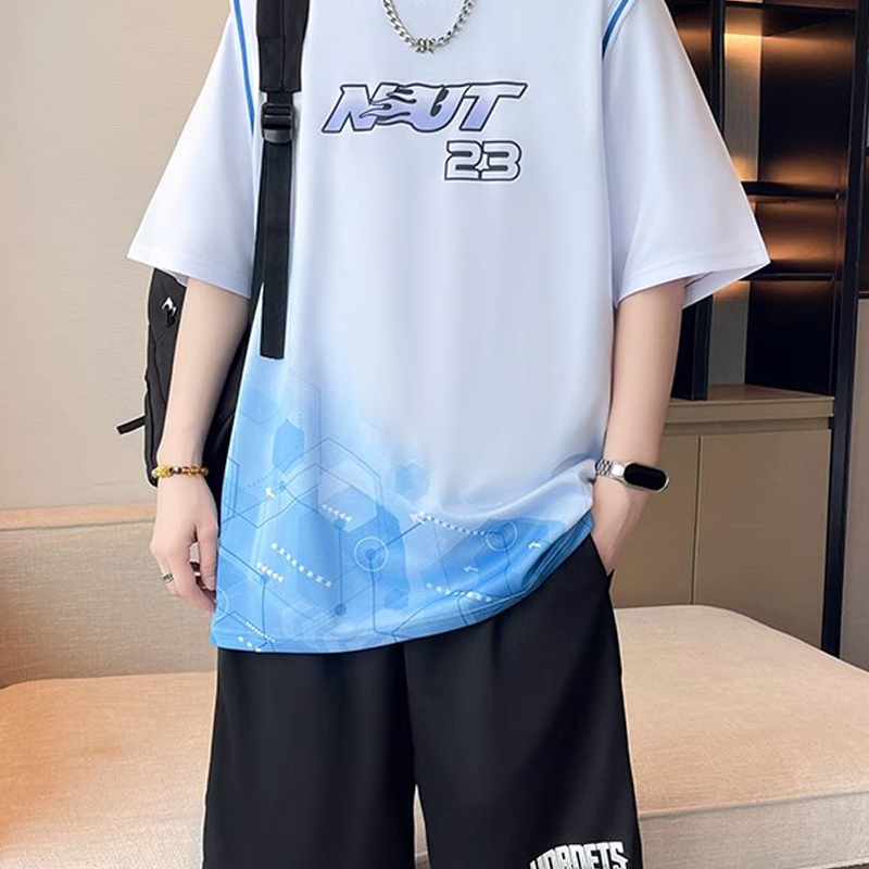 Gioio Middle and High School Student Basketball Uniform Youth Summer Men's Quick-Drying Jersey Ice Silk Short-Sleeved T-Shirt Sports Suit
