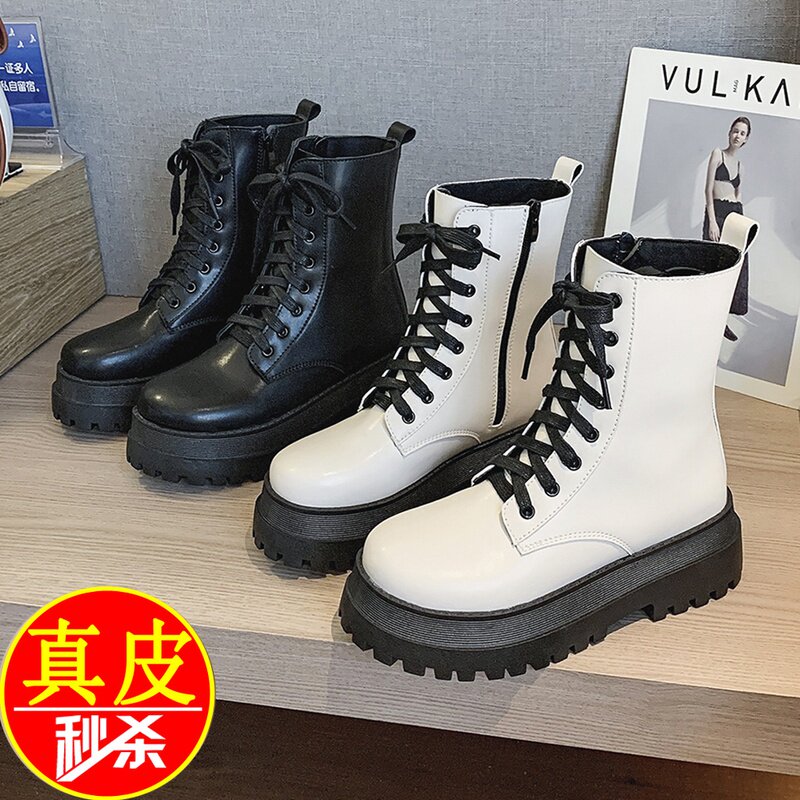 Leather foot Yierkang thick-soled Martin boots women's spring and autumn single boots 2021 new all-match winter British style short boots women