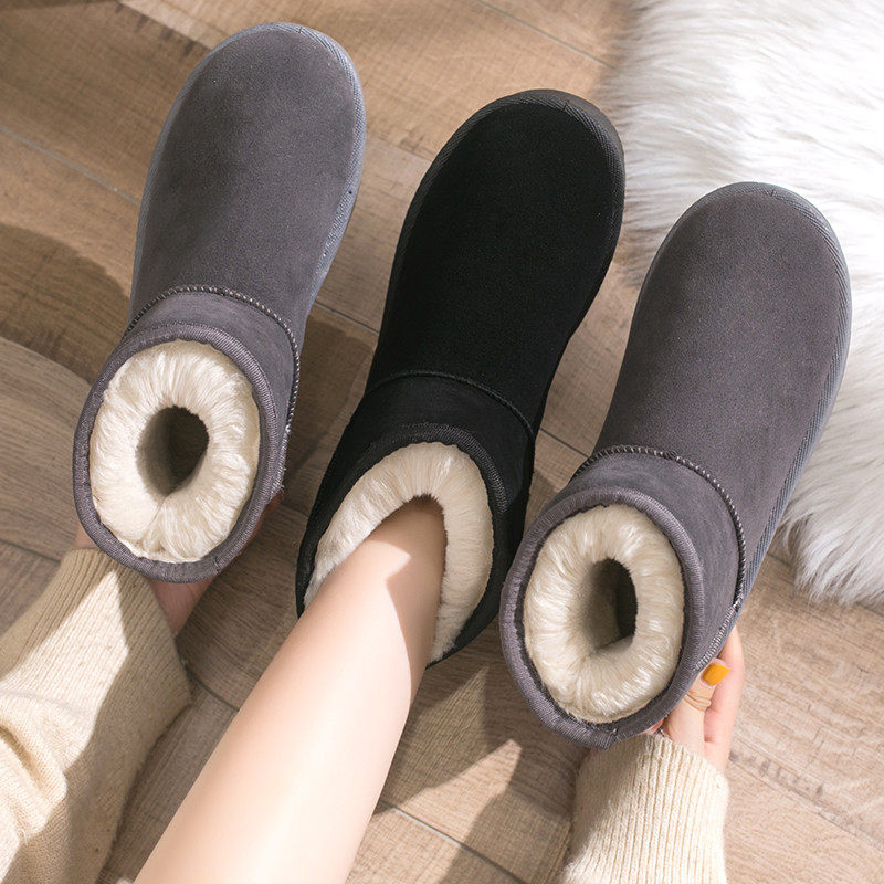 Footbalmy short boots leather fur integrated 2021 Winter new anti-slip thickened warm cotton boots Snow boots women