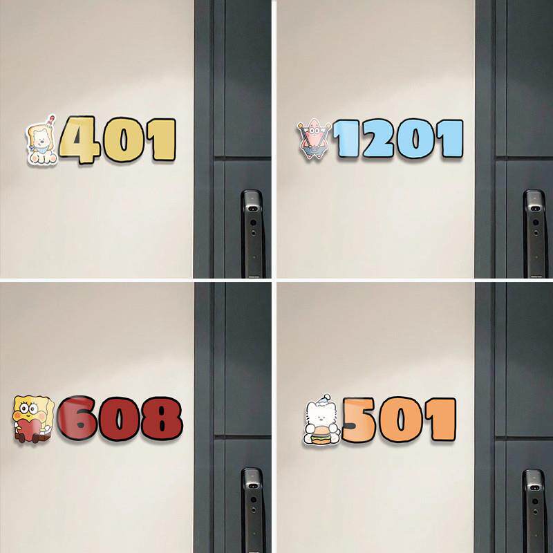 ป้ายหมายเลขบ้าน ป้ายระบุตัวตนอะคริลิก สติกเกอร์หมายเลขประตูทางเข้า หมายเลขประตูดิจิทัล ป้ายประตูการ์ตูนน่ารัก