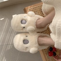 White fur furry slippers women 2021 new cute spring and autumn models comfortable home non-slip thick bottom winter men