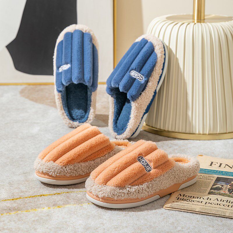 Lovers Slippers 2021 New Spring and Autumn Comfortable Home Semi-Covered Furry Home Thick and female winter warmth