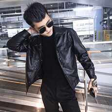 Меховая одежда 精神小伙小码机车皮衣夹克男士秋冬青年春秋翻领短款pu皮外套时尚