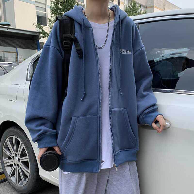 Port Wind Autumn Winter Tandem Hat Cardiovert Wear Jacket Male Korean Version Loose Gush Clothing Men's Casual Sports Men's Jacket Tide