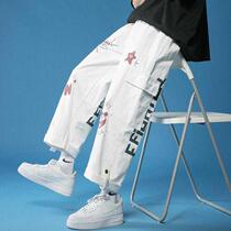 Fall Workwear Pants Men Loose Straight Barrel Sports Casual Pants Trends Ins Personality Print 90% Pants Male Tide Cards