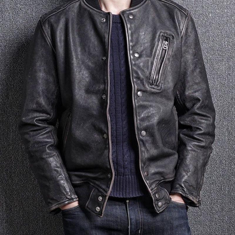 Men's Leather Jacket, New Autumn and Winter Style, Trendy, Versatile, Casual, Stand-Up Collar, Large Size, Fleece-Lined Leather Jacket, Fur