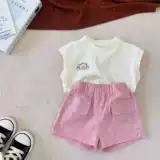 Летняя одежда, майка, летние шорты, летний комплект для девочек, детские штаны без рукавов, эффект подтяжки, детская одежда
