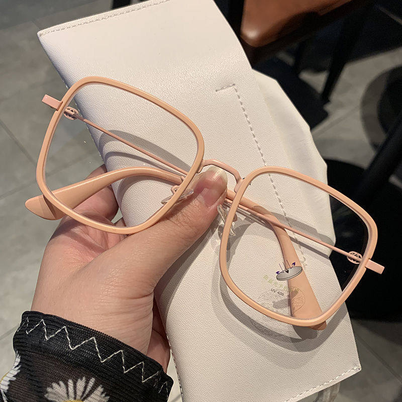 Eye frame ins wind new vegan square coarse frame flat mirror Korean version beiwhite anti-blue light glasses female myopia