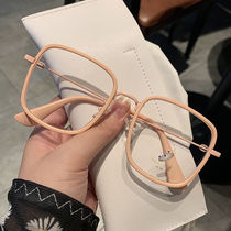 Eye frame ins wind new vegan square coarse frame flat mirror Korean version beiwhite anti-blue light glasses female myopia