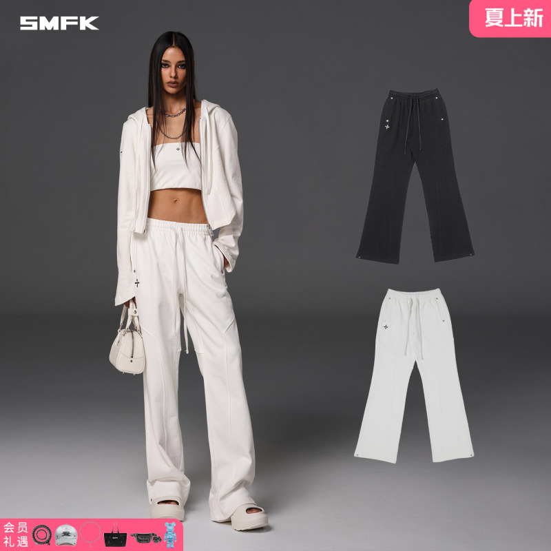Smfk Eternal Slim Fit Straight Leg Sweatpants P0008B2/W2 Black and White Classic Cotton Casual Trousers Spring New Style