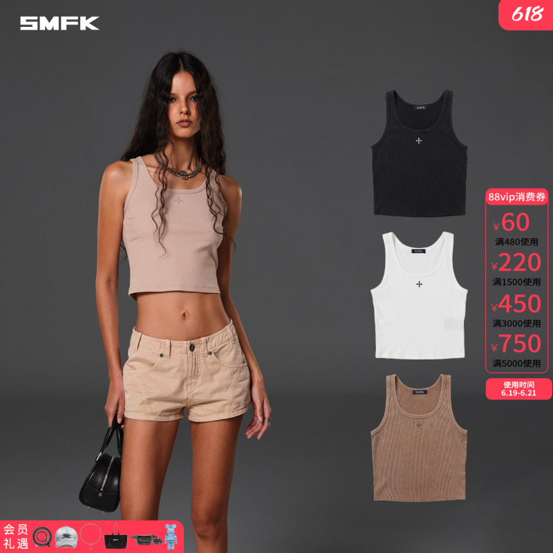 Smfk Retro Silk Vest Tkv02B/W/K/F Modal Racerback Short Top for Women Summer Wear