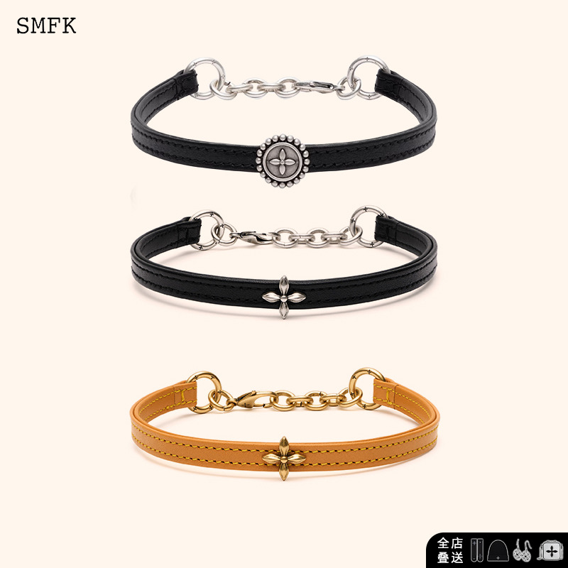 SMFK Cross flower retro neck ring BLT03SB 1B1 F Vegetable Tanned Bull Leather Collar (choker coset) - Taobao