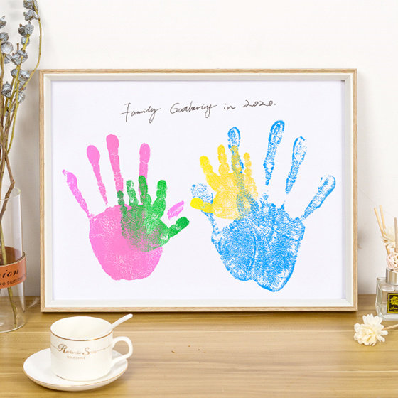 Couple diy handprint photo frame souvenir color lover family portrait oil painting hand and foot print mud hand mold palm print painting