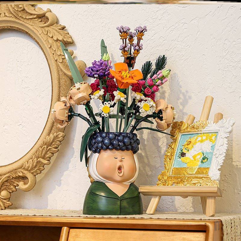 Block Vase Compatible Legal in Wind Cartoon Cute Living Room Flower Decoration Fitting Flower Bunker