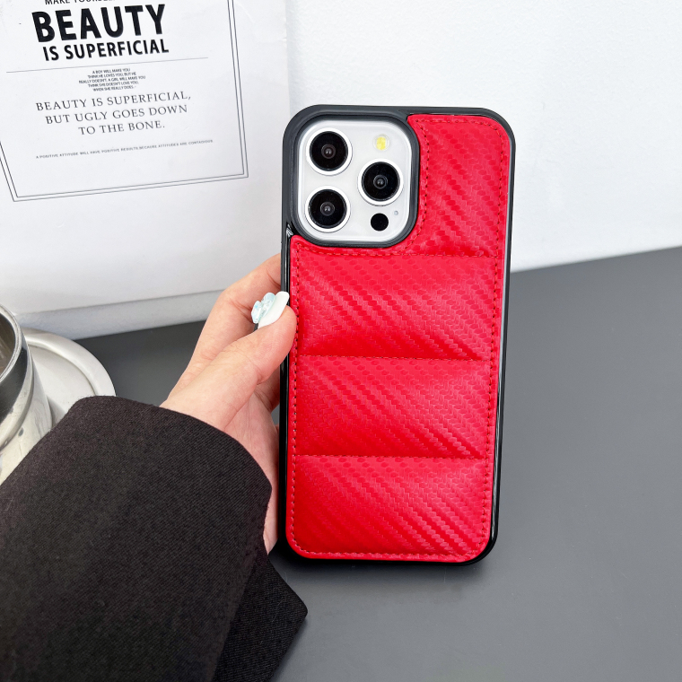 Carbon Fiber Pattern Luxury High End Premium Puffy Puffer Down Jacket Minimal Plus/Pro/Max – 16, 15, 14, 13, 12 iPhone Case