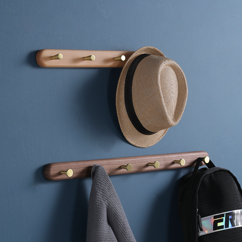 Solid wood hook fitting room hanging clothes hanger in door Xuanguan hanging key brass clothes hat rack hotel door rear wooden row hook