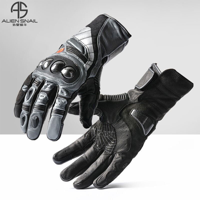 Alien Snail AT90 Rally Locomotive Goat Leather Gloves All Finger Carbon Fiber Maintenance Shell Anti-Touch Screen Rider Gloves