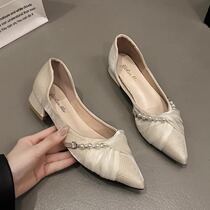 Belle Official Flagship Store Summer Pearl Bow Pointed Soft Soled Scoop Shoes French Style Womens 2024 Genuine Leather Versatile Shoes