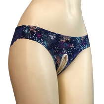 Unisex sexy ice silk open panties womens free milk silk mid-waist printed lace briefs
