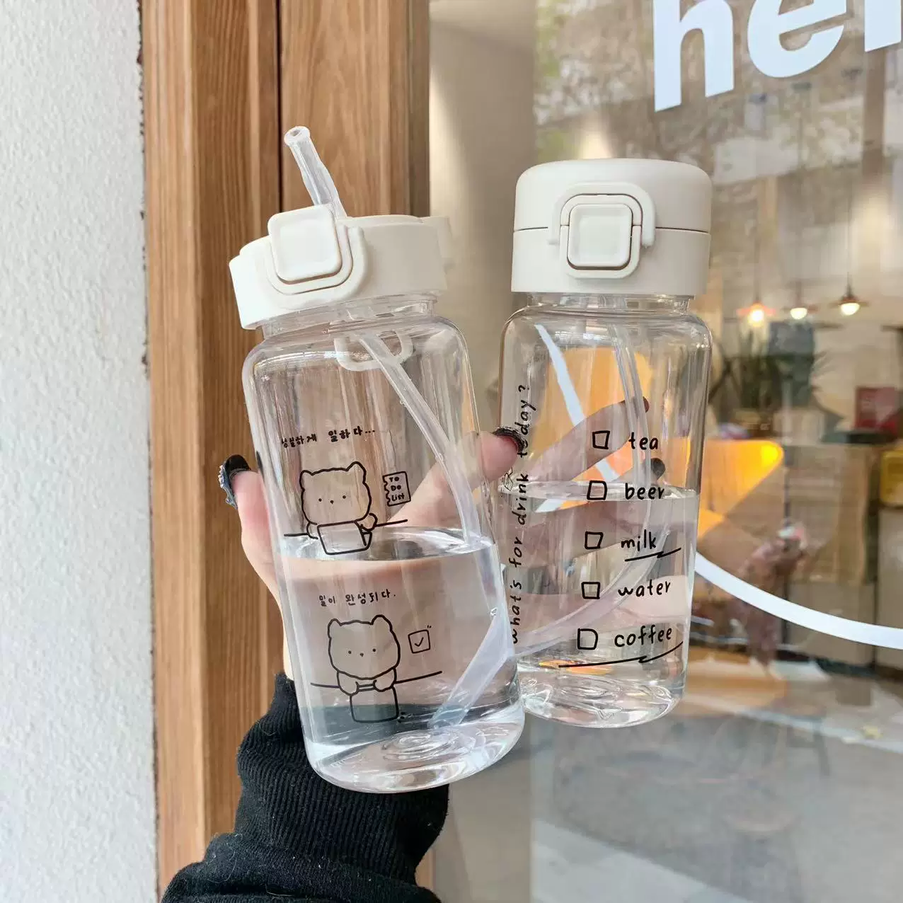 Creative Cartoon Water Bottle with Straw Cute Plastic Drinki