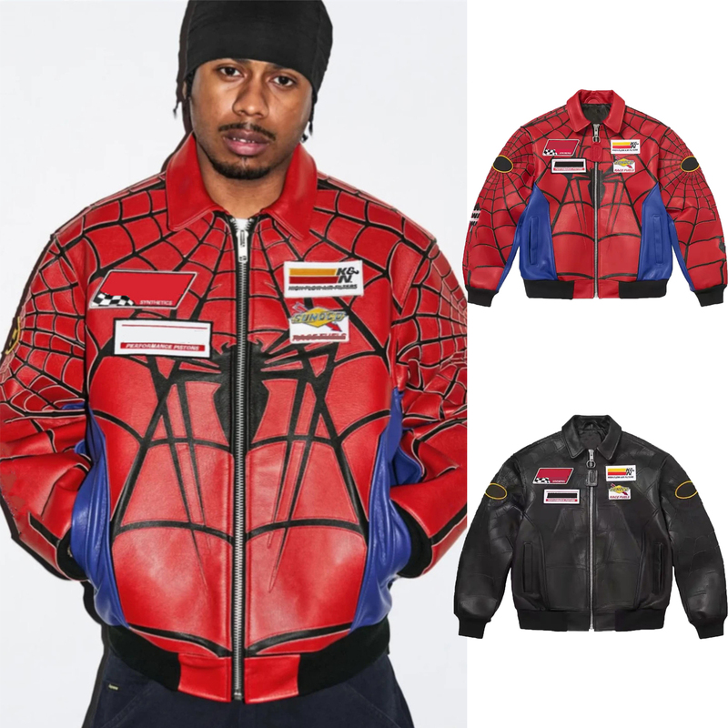Spider-Man Jacket Co-Branded with Spider-Man, Color-Blocked Jacket, Spider Web Jacket, Retro Style for Men and Women Spider-Man Jacket Co-Branded with Spider-Man, Color-Blocked Jacket, Spider Web Jacket, Retro Style for Men and Women