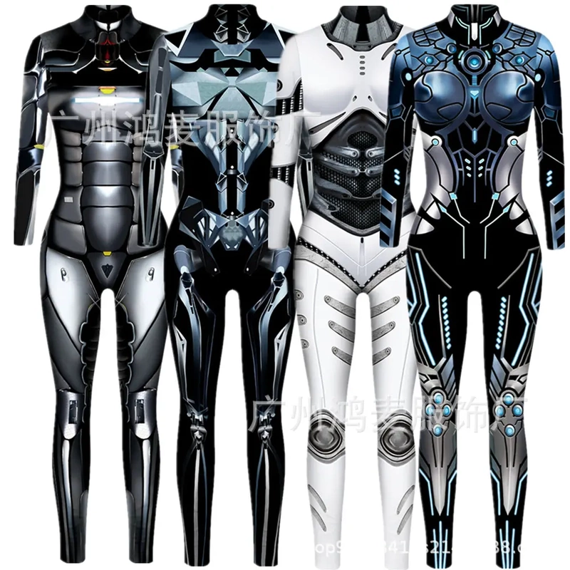 Halloween Stage Performance Costume 3D Printed Armor Robot Cos Player Costume Tight-Fitting Jumpsuit Halloween Stage Performance Costume 3D Printed Armor Robot Cos Player Costume Tight-Fitting Jumpsuit