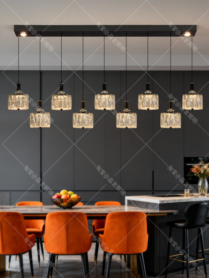 Crystal Dining Room Light, Italian Light Luxury Style, 2026 New Model, Long Strip Light Above the Dining Table, Bar Counter Light, Island Chandelier