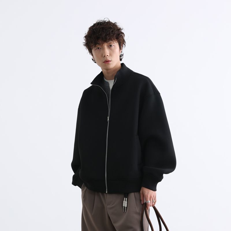Zzyt American Retro Stand-Up Collar Jacket for Men, Loose Black Zipper Coat, Simple Solid Color Casual Top Zzyt American Retro Stand-Up Collar Jacket for Men, Loose Black Zipper Coat, Simple Solid Color Casual Top